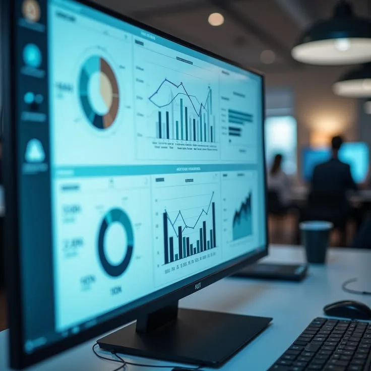 Écran affichant des tableaux de bord analytiques avec courbes et indicateurs