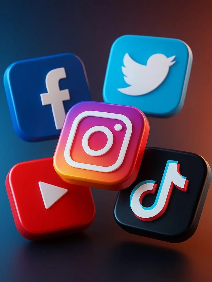 Icônes des plateformes sociales : Facebook, Instagram, TikTok, YouTube et X